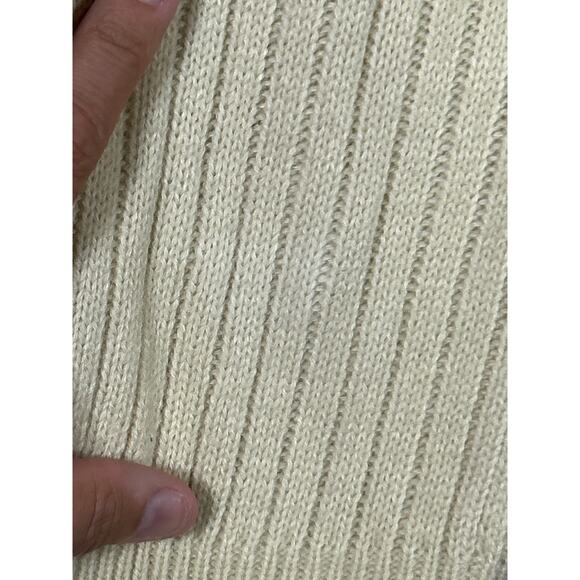 Vintage Cardigan Sweater Medium Cream Cable Knit Ribbed V Neck Patch Pockets - Picture 10 of 11